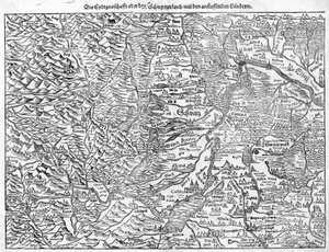 Mapa antiguo de Suiza por Sebastian Münster, 1550